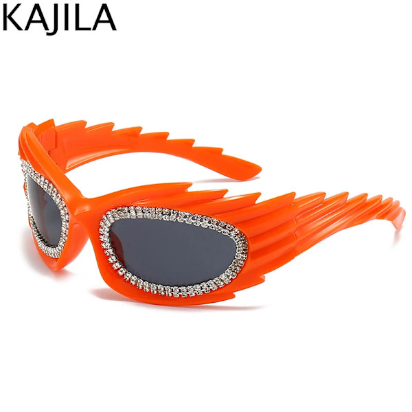 Spike Rectangle Solglasögon Dam Män Y2K Sports Star Solglasögon Lyxmärke Svart Retro Punk 2000-talsglasögon UV400 99080 Orange Gray With screwdriver