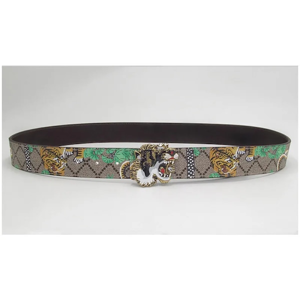 Western Rhinestone Leopard Guld Sliver Metall Spänne Tiger Print Ko Läder Män Bälte Jeans Causal Byxor Rem white  tiger 100cm