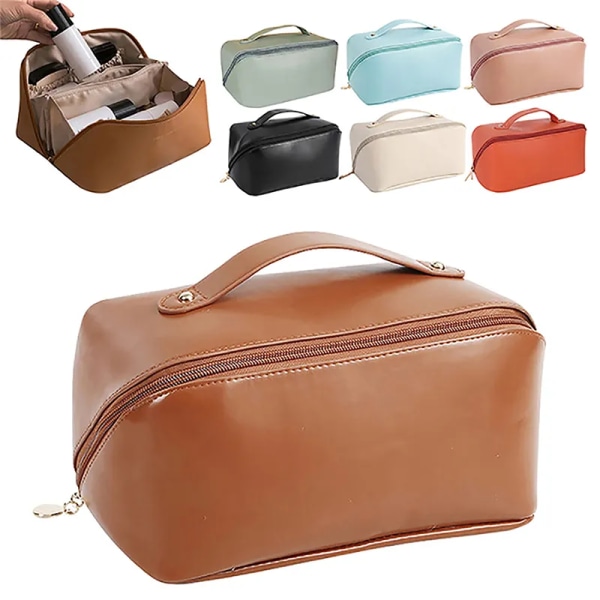 Case Förvaring Kosmetisk väska med stor kapacitet Bärbar sminkpåse i läder, vattentät badrumstvättväska, dam B2 one size