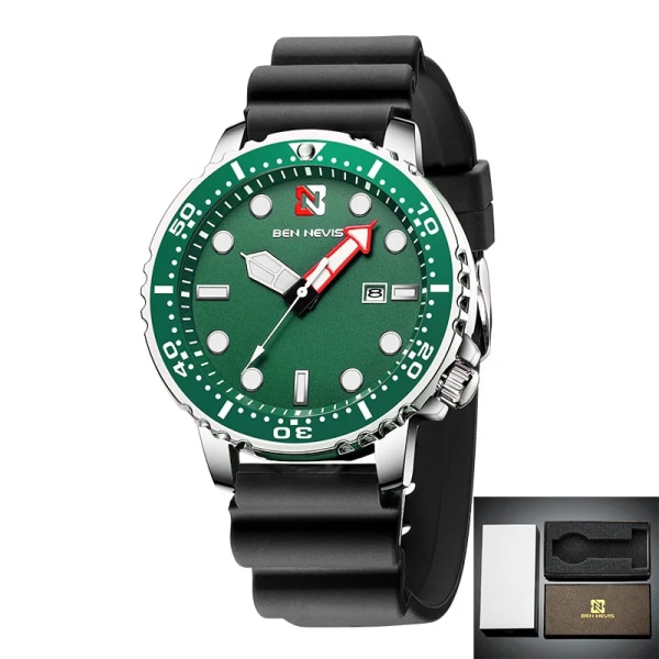 Ben Nevis herrklockor Lyxig analog watch med datum Watch Vattentät silikongummirem Relogio Masculino black green with box