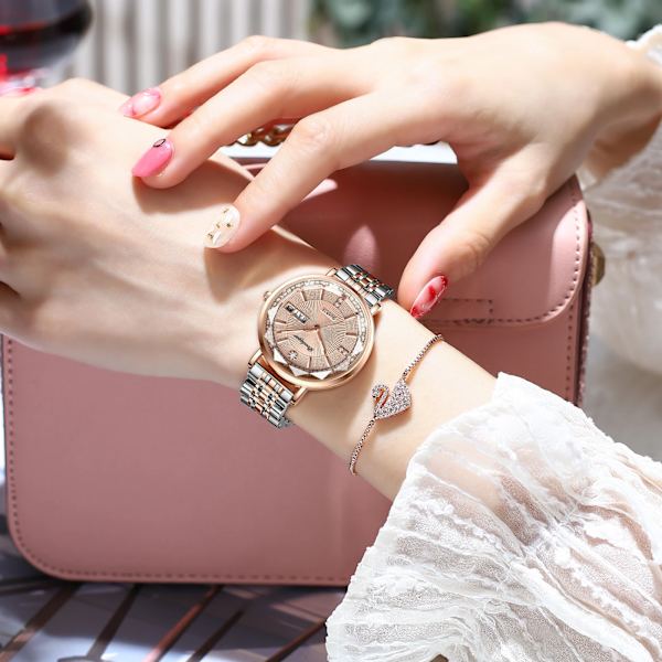 POEDAGAR Watch Rose Gold Mode Quartz Klockor Toppmärke Lyx Damarmbandsur Vattentät Date Week Flickvänpresent Red M