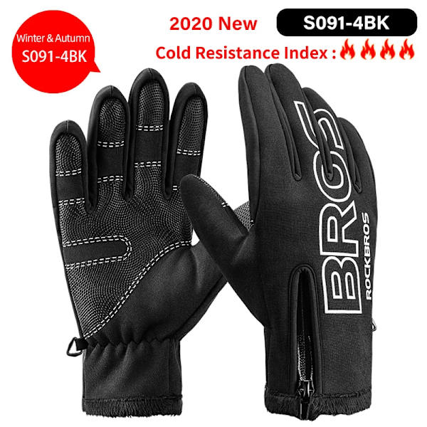 ROCKBROS Cykelhandskar Thermal Höst Vinterhandskar Vindtäta SBR Touch Screen Cykelhandskar Fullfinger Stötsäkra Sporthandskar S091-4BK M