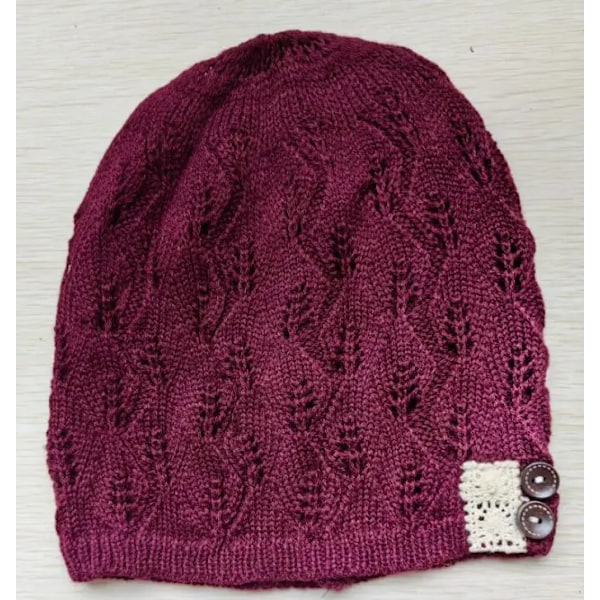 Damernas Mode Beanie Stickad Höst Turbanhatt Knapp Hål Ut Kvinnor Spets Mössa Kvinnliga Skullies Beanies Hattar Vår Stickad Mössa Red