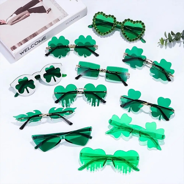 Solglasögon St. Patrick's Day Green Four Leaf Clover Glasögon Leprechaun Dräktglasögon Irish Shamrock Solglasögon C