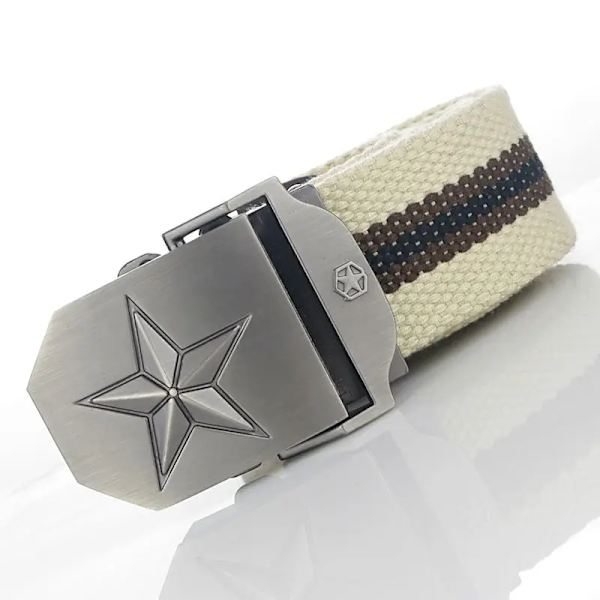 BOKADIAO Herr & Kvinnor Militär Canvas bälte lyxigt 3D-stjärna Metallspänne jeansbälte Army taktiska bälten för män midjeband hane Khaki stripe 100cm