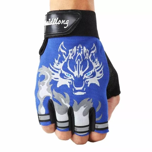 1 par unisex barn Anti-halk Andningsbar Cykel Motorcykel Halvfingerhandskar Utomhuscykling Handskyddskläder Blue XL