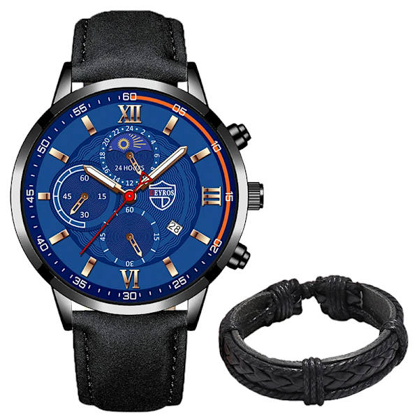 Män Watch Lyxig rostfritt stål Quartz Armbandsur Man Business Casual Läderarmband Manlig självlysande klocka Klockor As shown 12