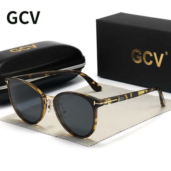 GCV Polarized Lady Solglasögon Cat Eye Mode Solglasögon Lyx Kvinna Kvinnligt Märke Ultralätt Båge Turism Fest Leisu COFFEE TEA Polarized