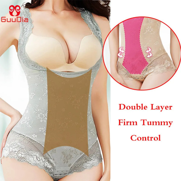 GUUDIA Body Shapers Öppen gren Buttom Loop Shapewear Seamless Body Shaper Magkontroll Midja Push Up Shapers Öppen byst lace black XS