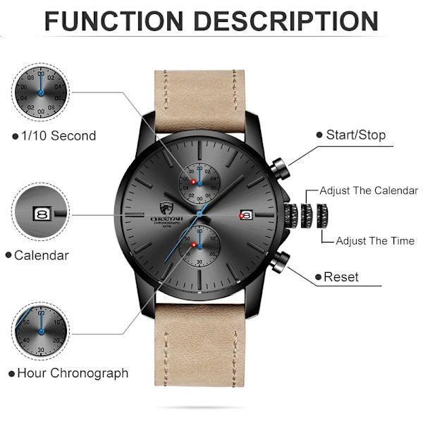 2021 Watch CHEETAH Märke Mode Sport Kvartsklockor Herr Läder Vattentät Chronograph Clock Business Relogio Masculino S Red Box