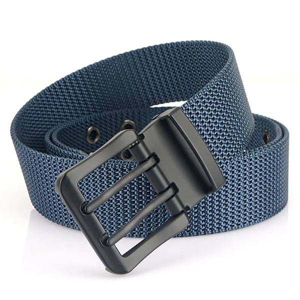 MEDYLA Fashion Classic Canvas Bälte Män Metall Dubbelnål Spänne Casual Strap Bälte för män Högkvalitetsrem MN3008 Blue 115CM