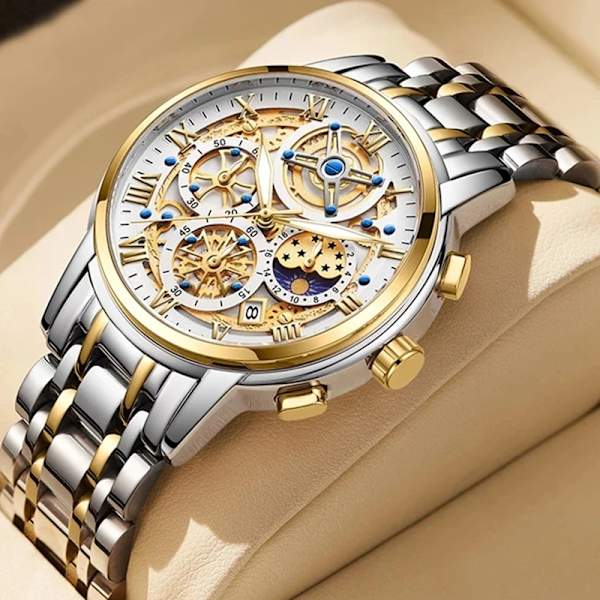 Ny Watch Toppmärke Original Sport Quartz Herrklockor Helt stål Vattentät Chronograph Armbandsur Herr Relogio Masculino black gold