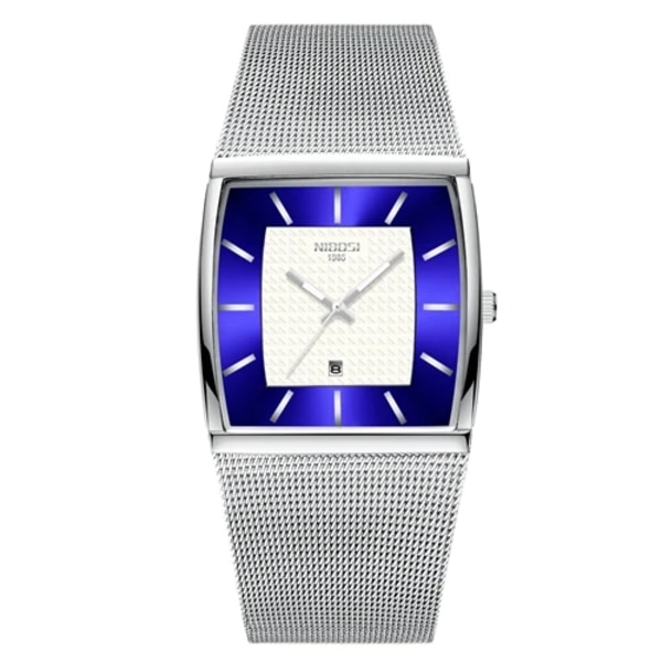 NIBOSI Herrklockor Toppmärke Lyx Blue Square Quartz Watch Herr Slim Vattentät Golden Man Armbandsur Herr E