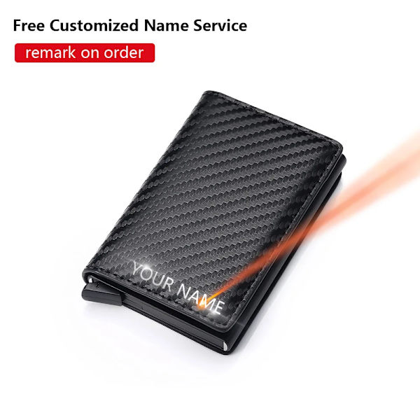 2022 Gratis namn Anpassad korthållare Herr Plånböcker Kolfiber Rfid Svart Läder Smal Mini Plånbok Liten Pengaväska Man Plånböcker Red