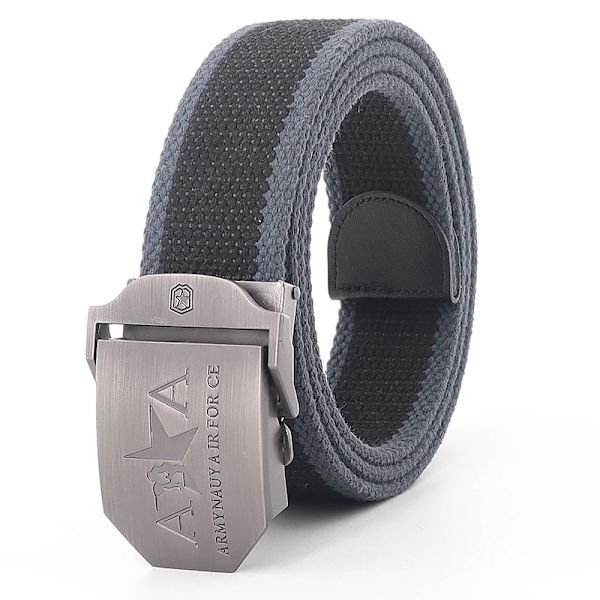 Män och kvinnor Militär canvas bälte metall automatiskt spänne utomhus militär träning taktiskt bälte polis unisex jakt jeans gördel dark grey edge 110cm