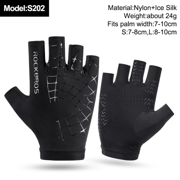 ROCKBROS Half Finger MTB Cykelhandskar Andas landsvägscykelhandskar i nylon Tunna Lätt Slitstark Fingerlös Fitness Vante S202 Black XXL