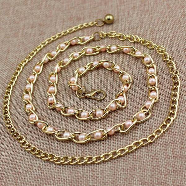 Guld Silver Metallkedja Dam Bälte Midjekedja Klänning Jeans Coola tjejer Dam Midjeband Accessoarer Kroppskedja Dam Kroppssmycken D3(115 cm)