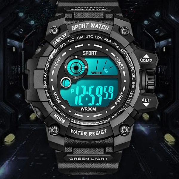 Nya män LED Digitala klockor Lysande Mode Sport Vattentäta klockor För Man Date Army Military Clock Relogio Masculino Black