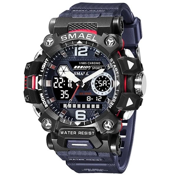 SMAEL Herrklockor 50m Vattentät Watch Military Man Watch Digital 8072 Dual Display Watch Quartz Led Digital DARKBLUE