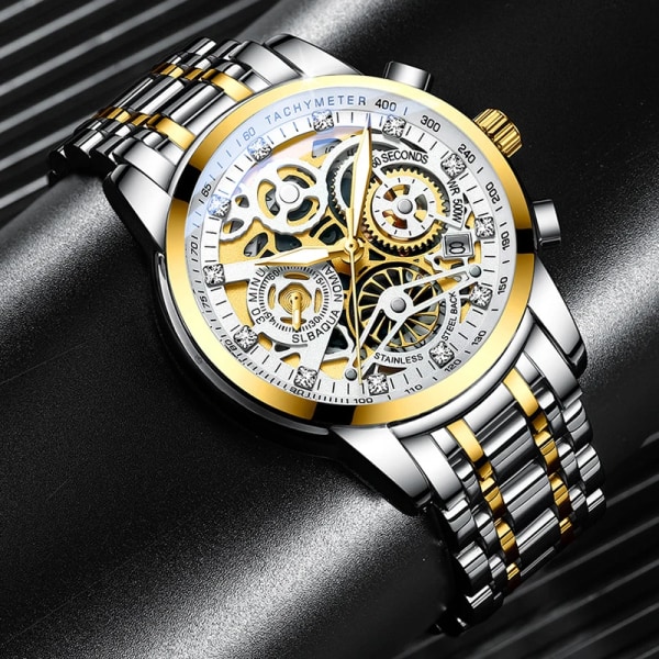 Svänghjul Roterande fönster Herrklockor Lyx Mode Lysande Date Herr Watch Vattentät Manklocka Relogio Reloj Hombre Black with Box