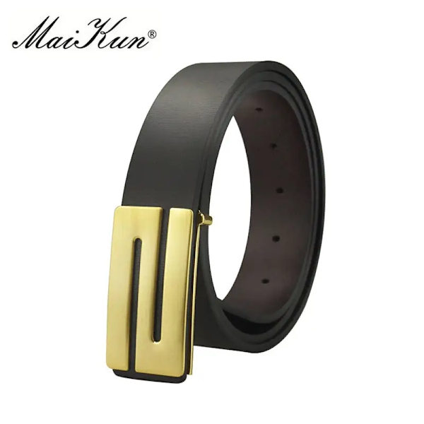 Maikun-bälten för män Högkvalitativt slätt spänne syntetiskt läder herrbälte Moderiktigt mäns bälte för jeans Z-Golden Buckle 105cm