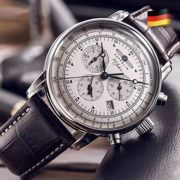 Nya Zeppelin lyxiga fritidskvarts läderklocka för män watch sport vattentät datum multifunktions kronometer Black