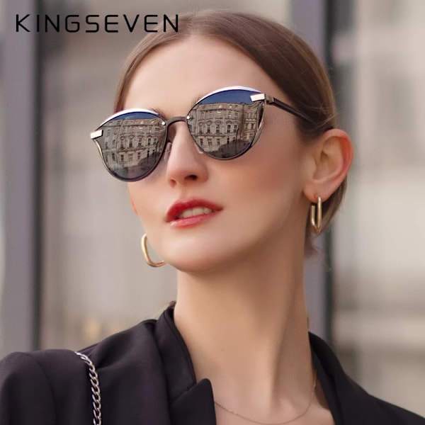 KINGSEVEN Polarized Solglasögon För Dam Lyxdesign Dam Elegant Solglasögon UV400 Skydd Mode Cat Eye Glasögon C05  SILVER Original