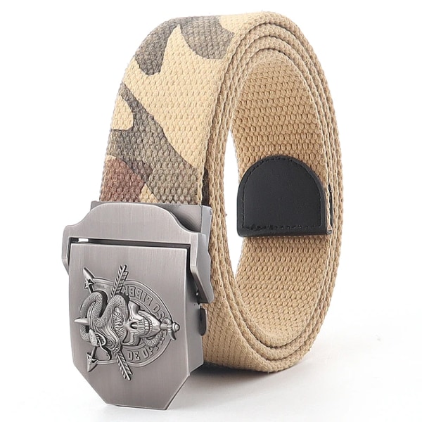 Taktiska bälten för män 4 mm tjocka 38 mm brett Casual Canvas Utomhuslegering Slät spänne Högkvalitativ unisex Plus Size Damgördel Khaki Camouflage 120cm