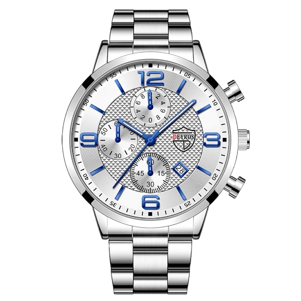 Lyx Herr Klockor i rostfritt stål Mode Herr Affär Läder Watch Man Kalender Datum Lysande klocka relogio masculino Steel Silver White