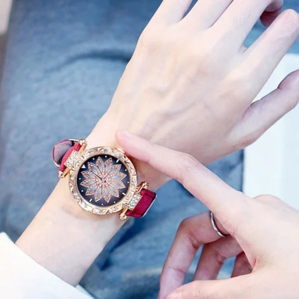2020 Damklockor Set Starry Sky Watch Casual Läder Sport Quartz Clock Relogio Feminino Red Not Box
