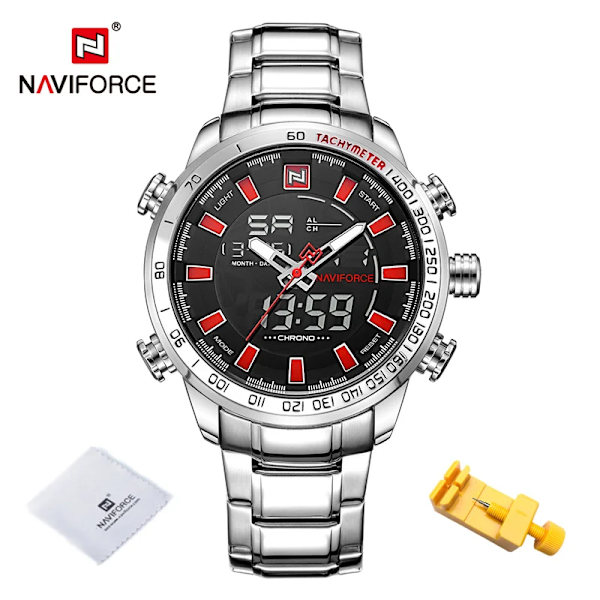 Herrklockor Lyxmode Watch NAVIFORCE Märke Herr Quartz Analog Digital klocka Man Vattentäta klockor i rostfritt stål SBR