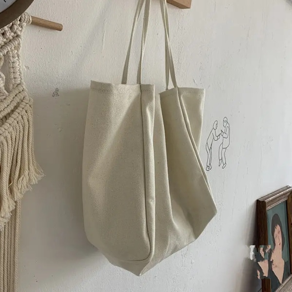 Axelväska i canvas Stor kapacitet Livsmedelsväskor Enkel enfärgad Designerhandväska Återanvändbar Shopper Eco Shoppingväskor Beige