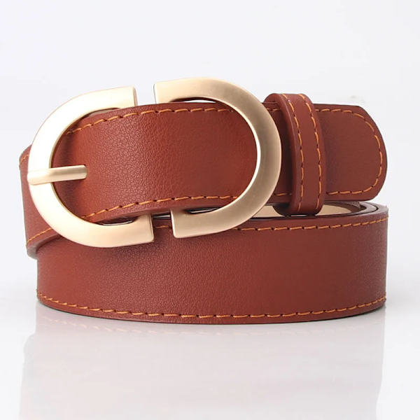 Mode Läderbälten för kvinnor Enkel Mental Pin Spänne Flickor Tunt Bälte Denim Jeans Klänning Kjol Lyxmärke Retro midjeband Tan-2.8cm 105CM