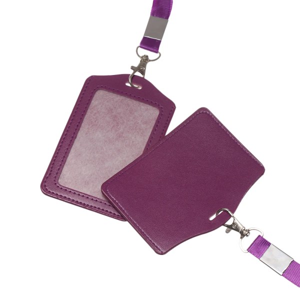 Unisex arbetskortshållare med snöre PU Bankkortsnamn Kreditkortsinnehavare Kort Buss-ID-hållare Identitetsmärke med nackrem H-purple