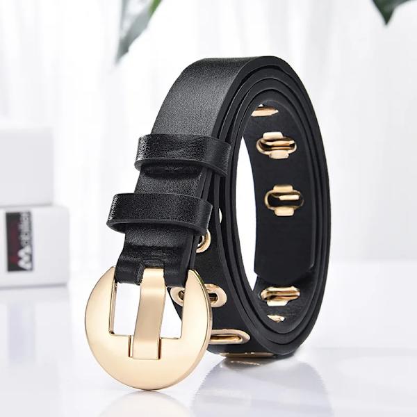 Nytt Grunge Kvinnor Bälte Justerbart hål Grunge Punk Bälten för Kvinnor Alloy Pin Spänne Läderbälte för byxor Klänningar black 100cm