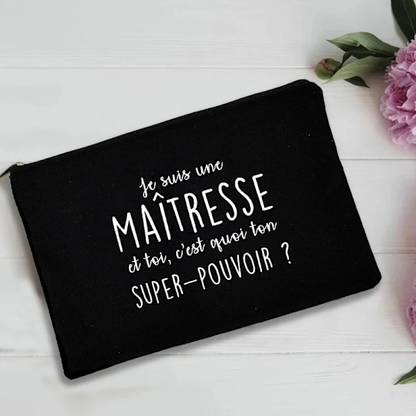 Franskt print Thank You Mistress Svart Wristlet Clutchväska Merci Ma&#238;tresse Lärare förvaringsväska Resetvättpåse Lärarpresenter 3ThankwM0018