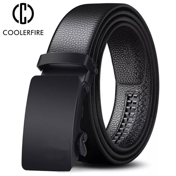 Herrbälte Metall Lyxigt märke Automatiskt läderspänne Högkvalitativt bälten för män Business Work Casual Strap ZDP001A Jet Black 105CM