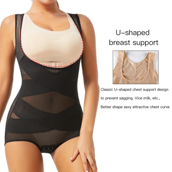 Kvinnor Bodysuit Trosor Helkroppsformare Underkläder Seamless Sexig Magkontroll Shapewear Mesh Bantning Platt Mage Underbyst Korsett Skin M 40-48kg