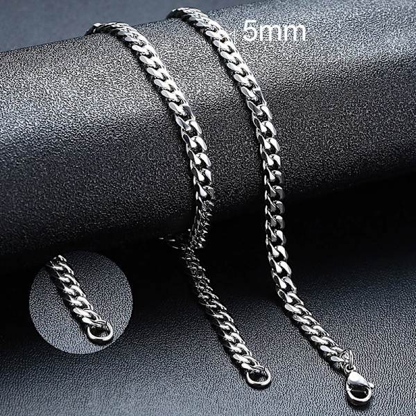 Vnox 18-70 cm Curb Chain Halsband 3-11 mm Miami Cuban Link Klassisk Punk, tungmetall, Långt Damhalsband i rostfritt stål 5mm Silver 21cm Bracelet