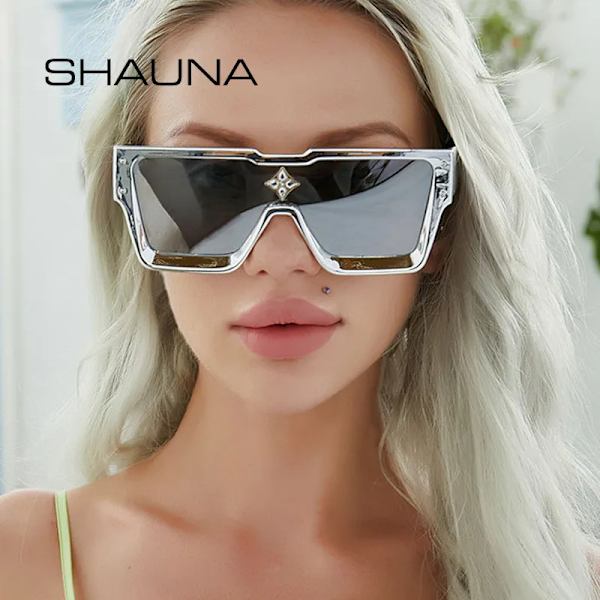 SHAUNA Lyx Kristall Oversized Kvinnor Fyrkantiga Solglasögon Trendande män Nyanser UV400 Stripe Grey as the picture