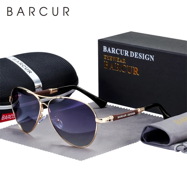 BARCUR Design Solglasögon i titanlegering Polariserade Solglasögon för män Dam Pilot Gradient Glasögon Spegelskydd Oculos De Sol Gun Blue BARCUR