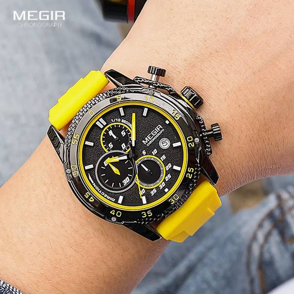 MEGIR Watch för män Mode Silikonband Chronograph Quartz Armbandsur med Auto Date Lysande visare 3atm Vattentät 2211 Red-Box