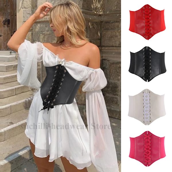 2023 Korsett Breda Bälten Pu Läder Punk Slimming Body Midjeband för kvinnor Elastiskt midjebälte Body Shapewear Bustier Dress Gördel Red 65-70 cm