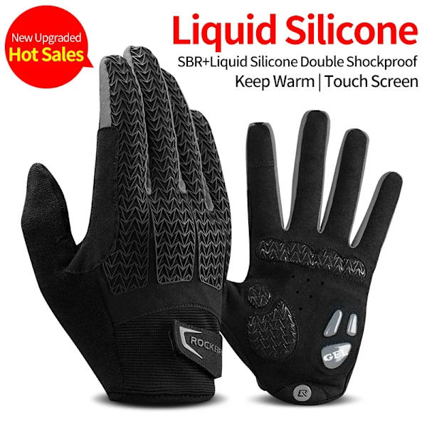 ROCKBROS Cykelhandskar Thermal Höst Vinterhandskar Vindtäta SBR Touch Screen Cykelhandskar Fullfinger Stötsäkra Sporthandskar S169-1BGR L