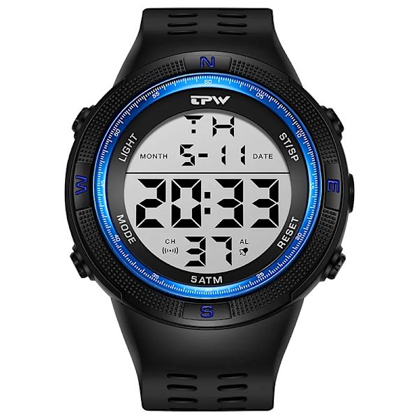 TPW överdimensionerad 53 mm digital watch för manlig 5ATM simkalender Blue