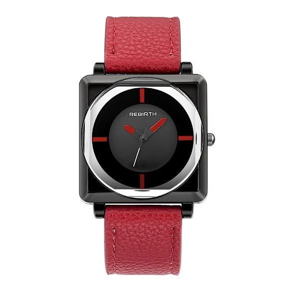 REBIRD Watch Fyrkantig Kvinnor Läder Kristall Armbandsur Dam Quartz relogio feminino Armband Saati ing Red