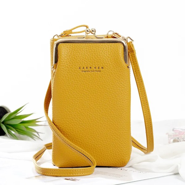 Crossbody-väska i läder för kvinnor Mode liten mini-matt läder Axelremsväska Clutch Telefonväska för damer Handväska Yellow