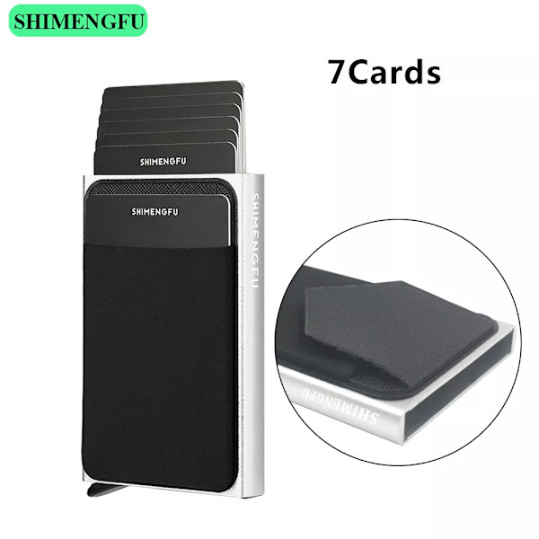 Pop Up RFID ID-korthållare Man Plånbok Minipaket Aluminium Metall Skyddsutrustning Förvaringsväska Smart Quick Release Damväska 7 Cards Silver