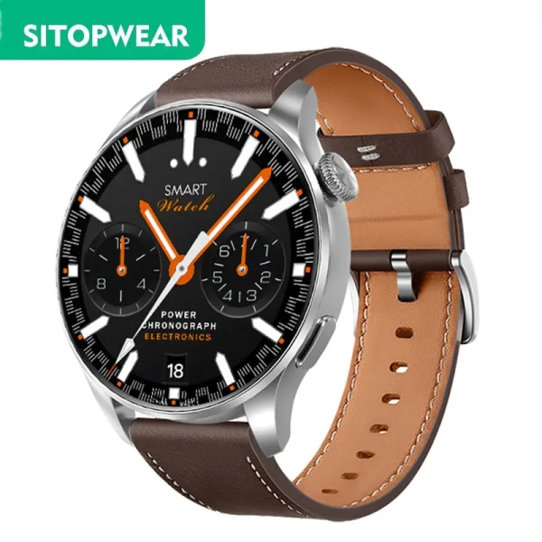 SITOPWEAR Business Smart Watch NFC Smartwatch för män Bluetooth Samtal Sport Fitness Tracker Hälsomonitor Trådlös laddning All Black Leather