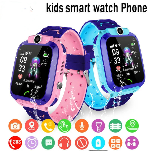Barn Smart Watch 2/4G Sim-kort LBS Tracker SOS Kamera Barn Mobiltelefon Röstchatt Math Game Ficklampa Barn Smart Watch Sim q12(.483)